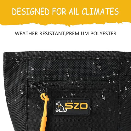 SZO Dog Treat Pouch with Pet Training Clicker, Dog Training Treat Pouch with Waist Belt Clip, Magnetic Closure, Hands-Free Training - Black