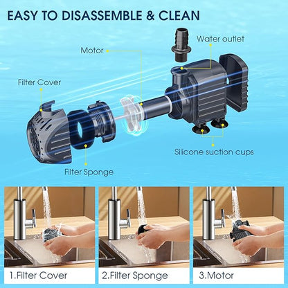 NFESOLAR Submersible Water Pump 120GPH, Ultra Quiet Submersible Pump with Dry Burning Protection 3ft High Lift for Fountains, Waterfall, Hydroponics, Aquariums KF202