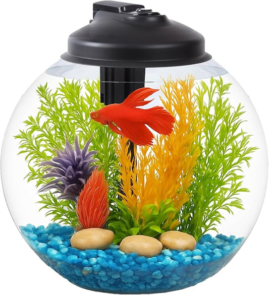 SW PRODUCTS 3-Gallon Fish Tank, Aquarium Starter Kit Includes Power Filter, LED Light with 5V Power Supply, and Full Hood, Ideal for Betta and a Variety of Tropical Fish, Impact-Resistant Plastic