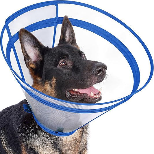 Dog Cone to Stop Licking, Clear Recovery Collar with Detachable Zipper, Sturdy Elizabethan Collar for Large Medium Small Dogs, Soft Adjustable Cone After Surgery Patented, Blue XXL