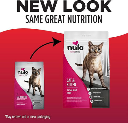 Nulo Freestyle High Protein Cat & Kitten Food, Chicken & Cod Recipe - Natural Grain-Free Dry Cat Food with Omega Fatty Acids & Probiotics, 14 lb Bag