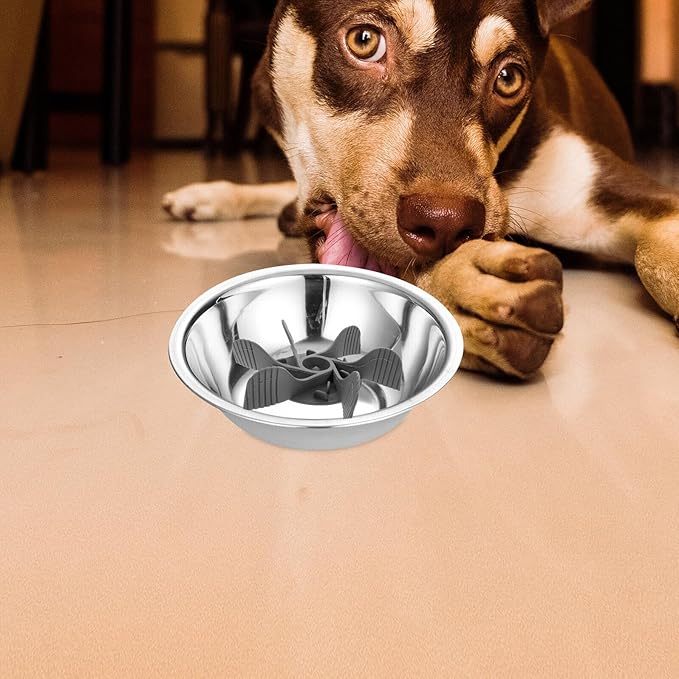 Silicone Slow Feeder Insert for Dog Bowls Soft Slow Feeding Bowl Insert to Reduce Eating Speed Anti-Choking Pet Feeder for Dogs and Cats Easy to Use Gray