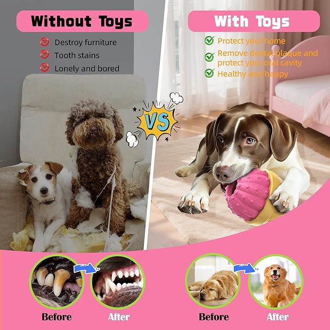 Frozen Treat Dispensing Dog Toy for Aggressive Chewers, Indestructible Chew Toys, Slow Puzzle Feeder for Small Medium Large Breed to Keep Them Busy, Reduces Anxiety, Easy to Clean, Pink