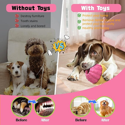 Frozen Treat Dispensing Dog Toy for Aggressive Chewers, Indestructible Chew Toys, Slow Puzzle Feeder for Small Medium Large Breed to Keep Them Busy, Reduces Anxiety, Easy to Clean, Pink