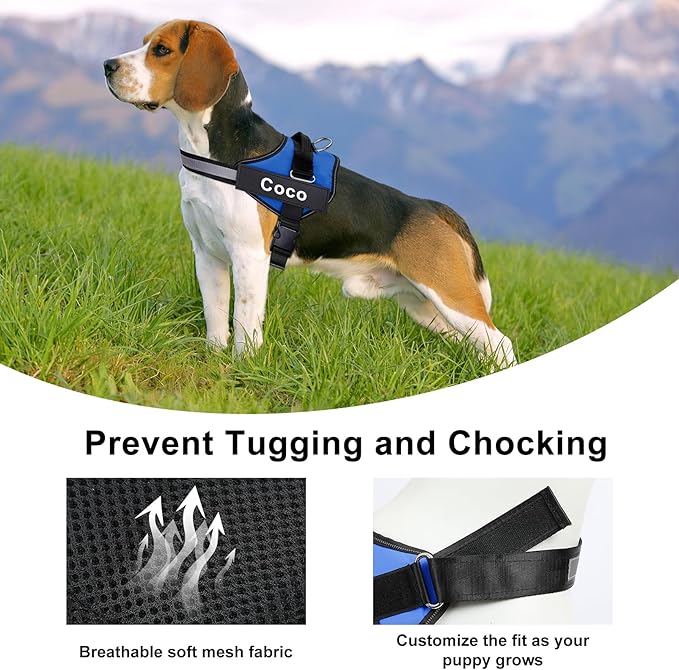 Custom No Pull Dog Harness with Name and Phone Number, Reflective Heavy Duty Personalized Pet Vest, Breathable Adjustable Harness (Black, XL)