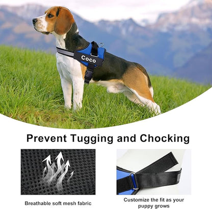 Custom No Pull Dog Harness with Name and Phone Number, Reflective Heavy Duty Personalized Pet Vest, Breathable Adjustable Harness (Black, XL)
