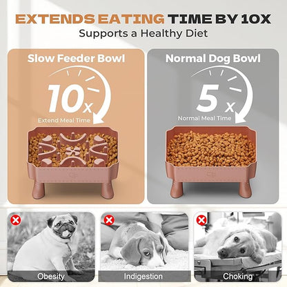 UPSKY Slow Feeder Dog Bowl, 2-in-1 Raised Dog Bowl with Anti-Choking Maze Puzzle, 2-6 Cups Pet Food for Small & Medium Breeds, Interactive Pet Feeder to Slow Eating, Reduce Boredom Pink