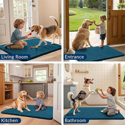 Smiry Dog Door Mat for Muddy Paws 48x30, Absorbs Moisture and Dirt Doormat, Non-Slip Washable Quick Dry Chenille Front Door Mat Indoor Entrance, Entryway Carpet for Inside Floor, Atlantic Blue
