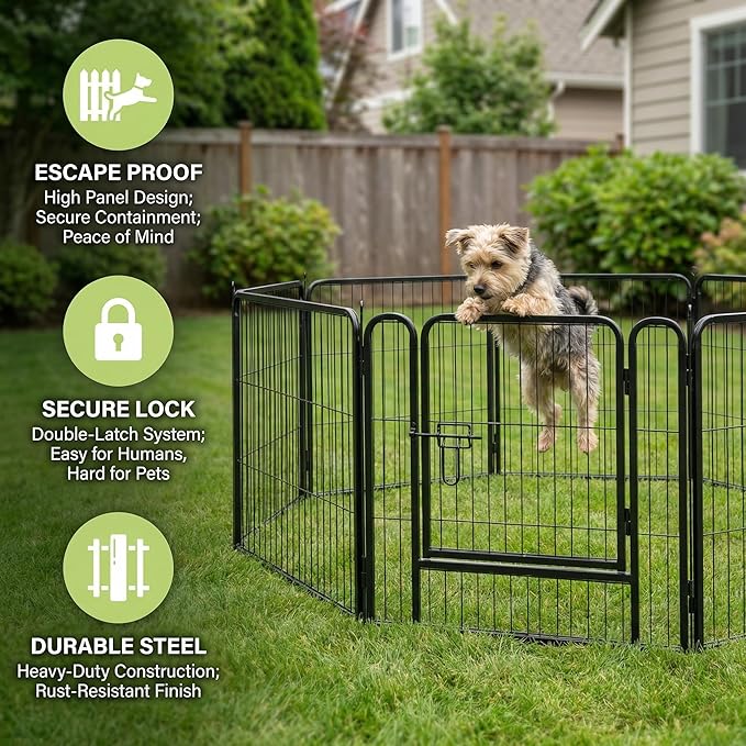 FansaFurn 24" Heavy Duty 8-Panel Metal Dog Playpen with Door - Indoor/Outdoor Pet Exercise Pen for Puppies, Small, Medium & Large Dogs, Rabbits - Ideal for Camping, Yard & Garden Use