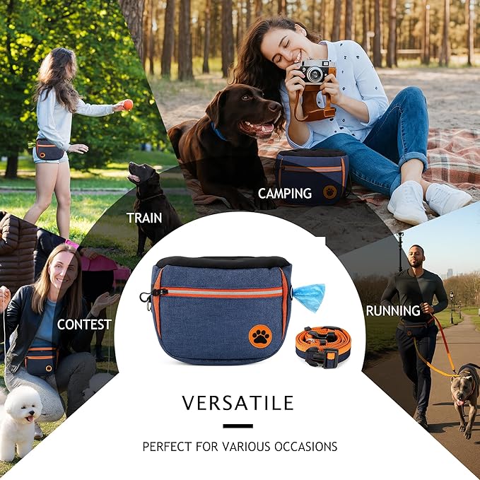 Dog Treat Pouches Bag for Training – Removable Liners, Large Opening Capacity Treat Bag with Clicker, Training Guide, Waist Strap Clip Treat Fanny Pack for Dog Training and Walking