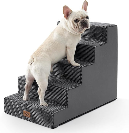Dog Stairs for Small Dogs, 5 Tier Wider Pet Stairs for High Beds, 23.6" H Non-Slip Dog Steps for Old Cats, Puppies, Small Medium Dogs, 19.7x29.5x23.6 inch, Dark Grey