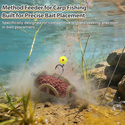 YOTO Carp Fishing Method Feeders Set - 3 Pcs Inline Baiting Tool & Groundbait Sinker Cages with Easy-Press Compactor | Professional Carp Fishing Equipment for Coarse Fishing & Efficient Baiting