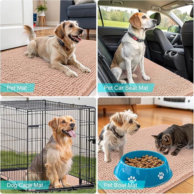 OLANLY Dog Door Mat for Muddy Paws 30x20, Absorbs Moisture and Dirt, Absorbent Non-Slip Washable Doormat, Quick Dry Chenille Mud Mat for Dogs, Entry Indoor Entryway Carpet for Inside Floor, Peach