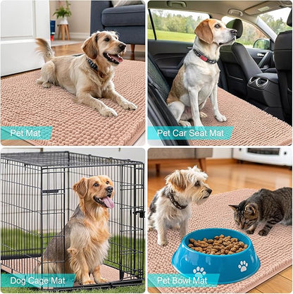 OLANLY Dog Door Mat for Muddy Paws 30x20, Absorbs Moisture and Dirt, Absorbent Non-Slip Washable Doormat, Quick Dry Chenille Mud Mat for Dogs, Entry Indoor Entryway Carpet for Inside Floor, Peach