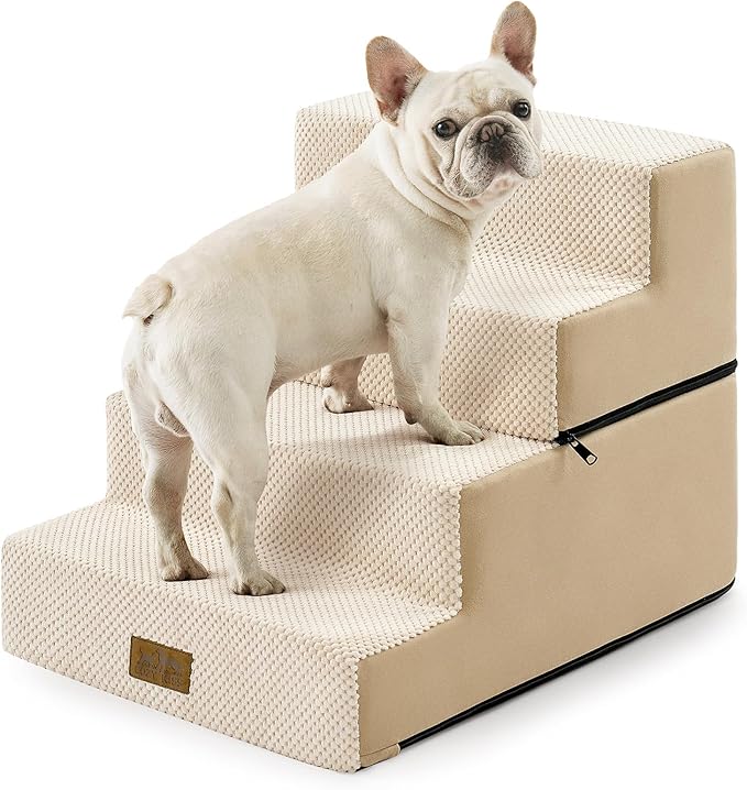 Dog Stairs for Small Dogs, 4 Tier Removable Wider Pet Stairs for Couch and Bed, 17.7" H Dog Steps for Old Cats, Puppy, Small Dogs, 17.7x23.6x17.7 inch, Beige