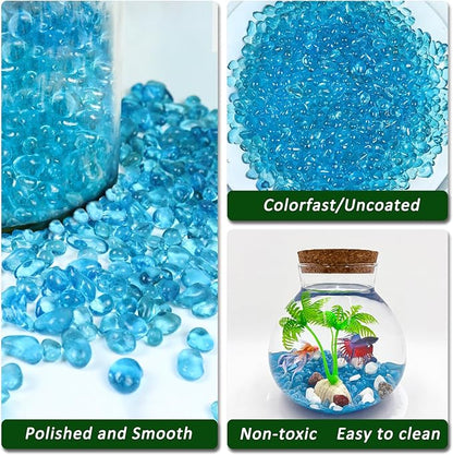 BXI 2.2 Lbs Small Aquarium Substrate Gravel Sand, Polished Smooth Fish Tank Gravel, Colorfast Uncoated Vibrant Blue Sea Glass, Decorative Stones for Vase Fillers, Fairy Garden, Potted Plants
