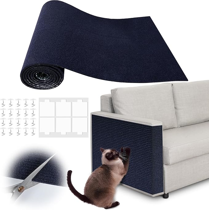 Cat Scratch Furniture Protector - 118" x 13.8" Trimmable Self-Adhesive Cats Claws Scratch Pads, DIY Cat Climbing Couch Protector for Scratch Post Cat Tree Replacement Indoor (Dark Blue)