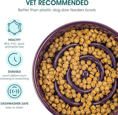 vancasso Slow Feeder Dog Bowl, 0.6 Cups Ceramic Dog Food Dish for Fast Eaters Small Breed, Puzzle Bowl for Small Dogs and Cats, Dark Purple