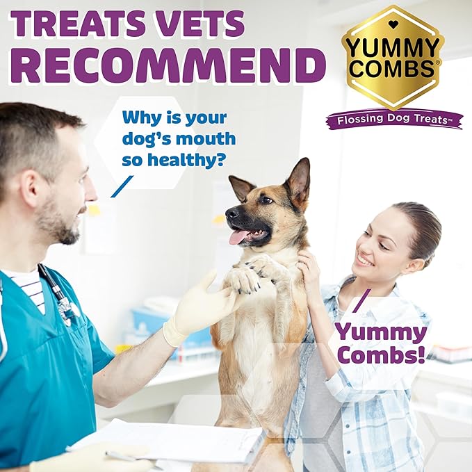Yummy Combs Dog Dental Treats – Fish & Egg Protein – Vet VOHC Approved, Removes Tartar – A Daily Teeth Cleaning Treat for Large Dogs (15 Count)