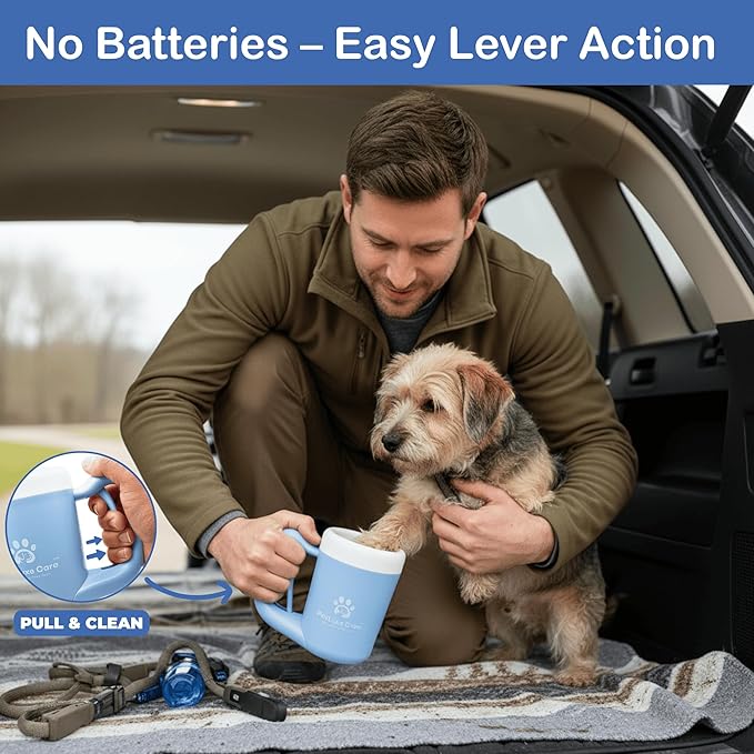 Dog Paw Washer Kit - Includes Paw Cleaner Cup, Towel, Pet Bath Brush & Moisturizing Balm - Dog Foot Washer for Muddy Paws, ideal for Small & Medium Dogs (Blue, Medium)