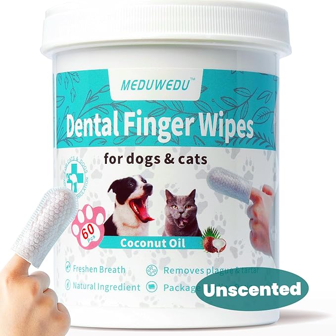 Dental Care Finger Wipes 60 Counts,Teeth Cleaning Finger Wipes for Dogs & Cats,Reduces Plaque & Supports Oral Freshness, Unscented