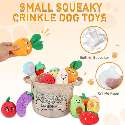 MRSOHRET Squeaky Dog Toys, 15Pcs Small Plush Puppy Toy, Dog Toys to Keep Them Busy, Interactive Squeak Stuffed Toys for Small Medium Dogs with Basket, Reduce Boredom and Teeth Cleaning