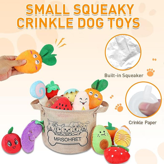 MRSOHRET Squeaky Dog Toys, 15Pcs Small Plush Puppy Toy, Dog Toys to Keep Them Busy, Interactive Squeak Stuffed Toys for Small Medium Dogs with Basket, Reduce Boredom and Teeth Cleaning