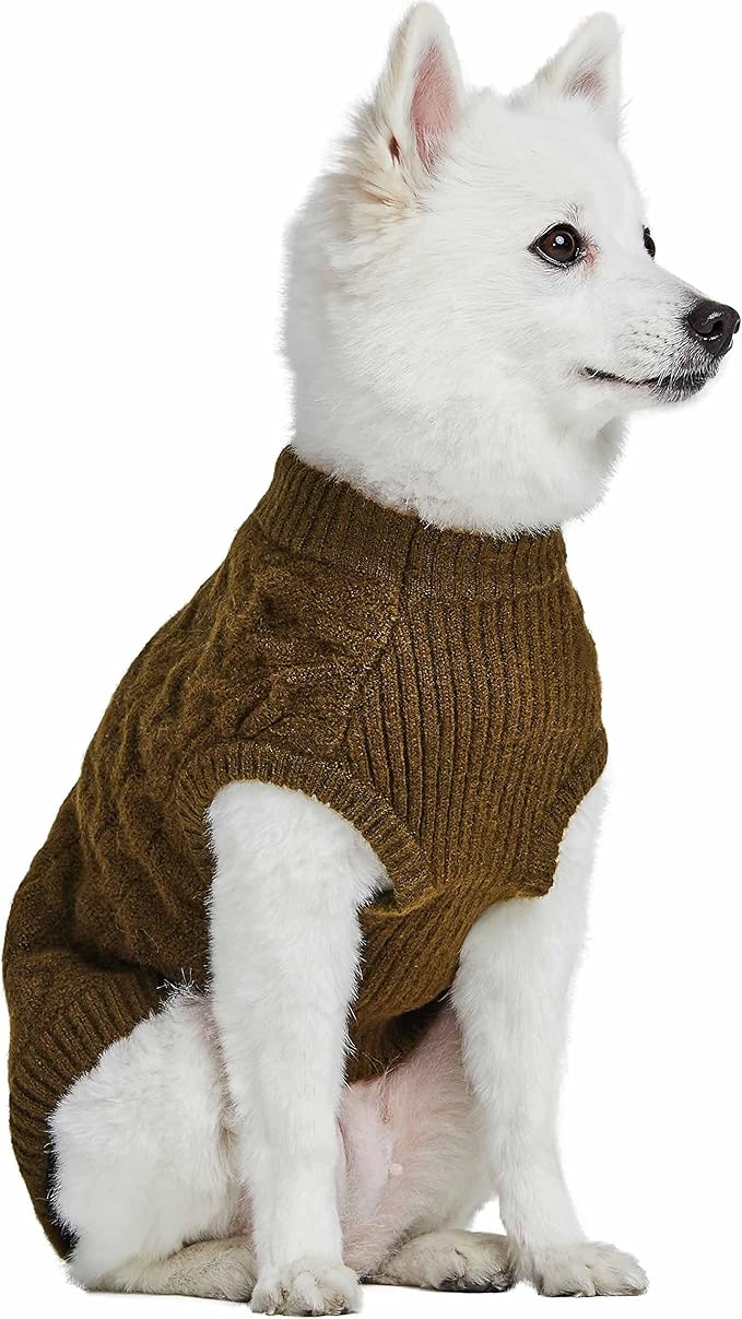 Blueberry Pet Classic Fuzzy Textured Knit Pullover Dog Sweater, Dark Olive, Small Pet Clothes, Fleece Dog Sweater, Pet Clothing, 12" Back Length