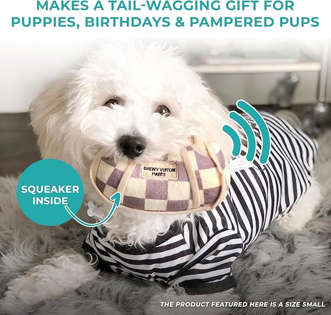 Haute Diggity Dog Checker Chewy Vuiton Handbag, Plush Designer Dog Toys with Interactive Squeaker, Stimulating Pet Enrichment, Machine-Washable & Safe Materials for All Breeds, Size Small