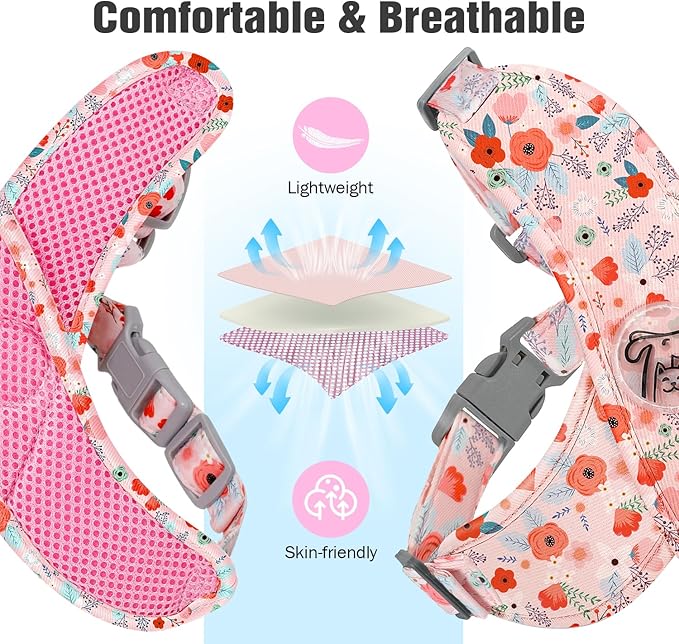 Pawaboo Small Dog Harness and Leash Set, Puppy Harness X-Frame No Pull No Choke, Dog Vest Harnesses Adjustable for Small Medium Sized Dogs,Soft Breathable Pet Harnesses for Walking, S, Pink Flowers