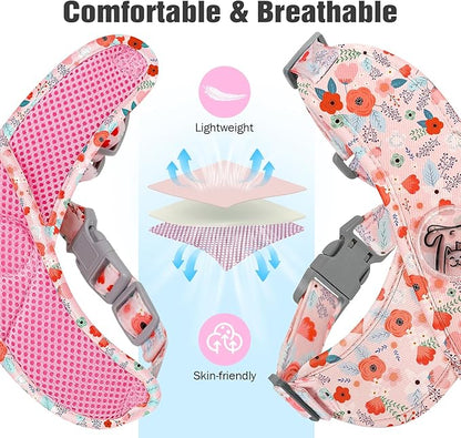Pawaboo Small Dog Harness and Leash Set, Puppy Harness X-Frame No Pull No Choke, Dog Vest Harnesses Adjustable for Small Medium Sized Dogs,Soft Breathable Pet Harnesses for Walking, S, Pink Flowers