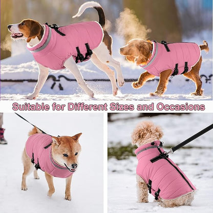 Dogcheer Dog Coat with Harness, Waterproof Dog Jacket Adjustable Winter Coat with Zipper, Christmas Puppy Snow Jacket Fleece Sweater for Small Medium Large Dogs - Light Pink S