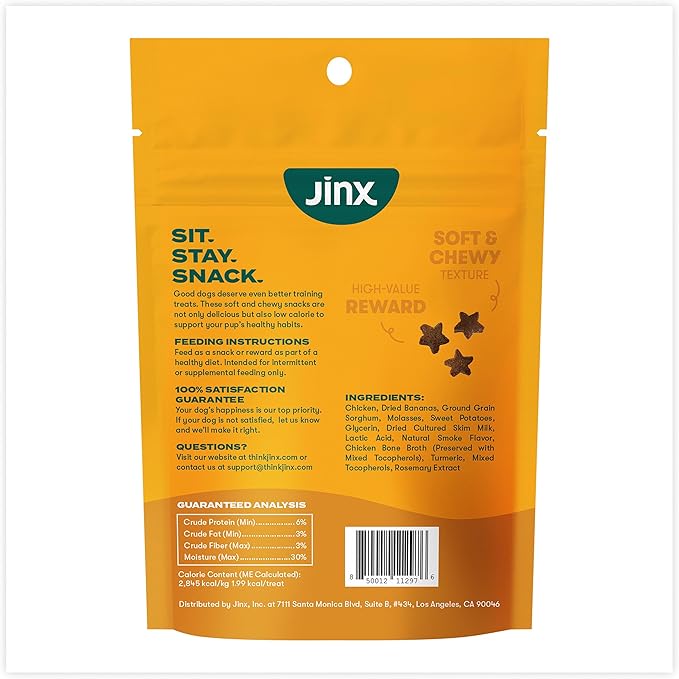 Jinx Chicken & Banana Training Treats for Dogs and Puppies, Low-Calorie, All Natural, Slow-Smoked Real Chicken, No Fillers 4oz, 6 Pack