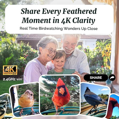 Beako™ Smart Bird Feeder with 4K Camera Solar Powered for Outdoors - UHD Live Stream for Birdwatching, AI Identification 10,000+ Bird Species, Real-Time Motion Detection, Bluejay Sky