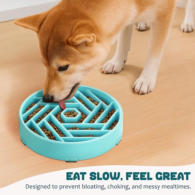 WHIPPY Slow Feeder Dog Bowl, Puzzle Maze Design to Slow Down Eating, 3-Cup Capacity, Anti-Gulping Food Bowl for Medium & Large Dogs,Sky Blue