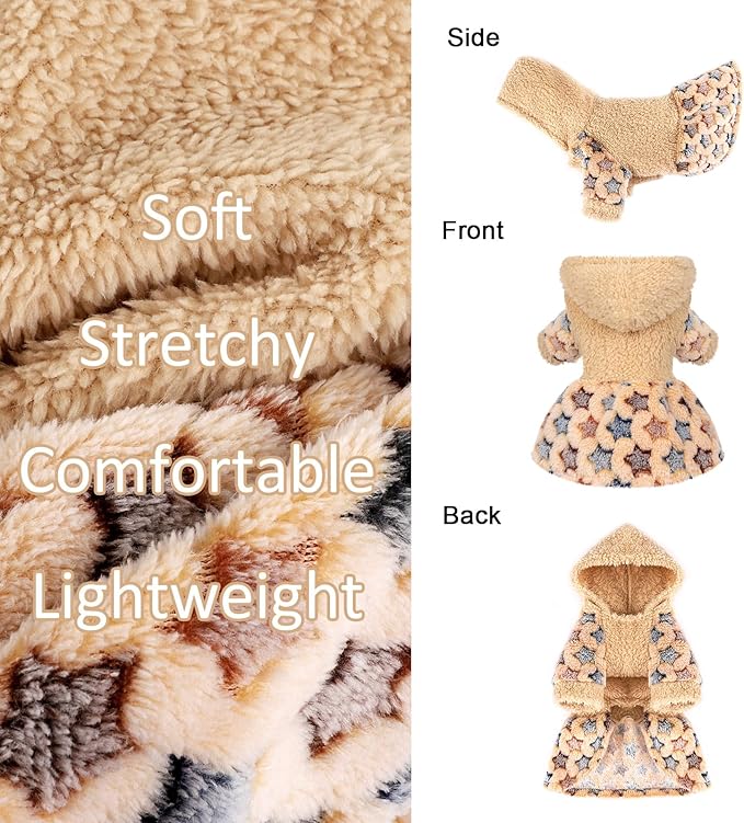 Dog Hoodie Dog Sweater Winter Puppy Clothes for Small Dogs Boy Girl Pet Hoodies Cold Weather Doggie Coats Fall Doggy Sweatshirt for Chihuahua Yorkie Cat Sweater Costume, Khaki, M