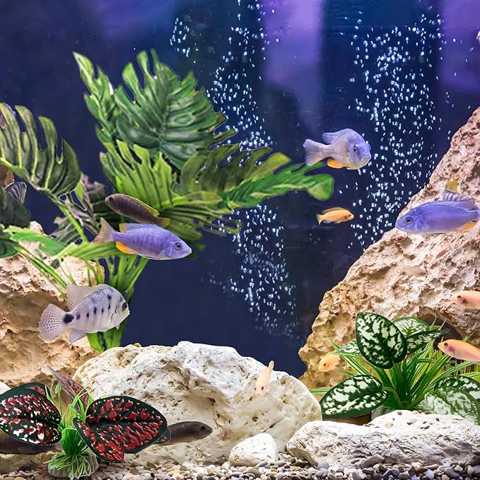 Moonorange Reptile Artificial Plants, Terrarium Plants Decorations Supplies, Aquarium Fish Tank Plant, Amphibian Habitat Hideout Tank Accessories(L Set-3pcs/A)