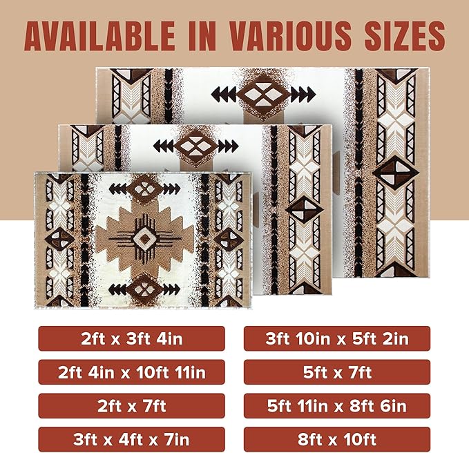 YHSF South West Native American Area Rug C318 - Easy Clean, Thick, Soft, Durable Native Tribal American Indian Inspired Rug for Bedroom/Living Room and more - Ivory, 3 Feet 10 Inches x 5 Feet 2 Inches