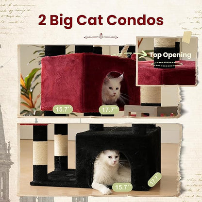 Maine Coon Cat Tree, Heavy Duty Cat Tree for Indoor Cats Large Adult, Gothic Cat Tower for Large Cats 20 lbs+ with Hammock, 2 Big Perches, 2 Cat Condos, 15 Scratching Posts, Black GCT033BR