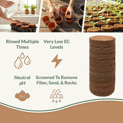 Coco Coir Discs (40mm, 50-Pack) - Organic Coconut Disc for Plants - Seed Starting Discs - Seedling Soil for House Plants, Potting Soil, Indoor Gardens - Organic Coco Coir - Compressed Coconut Pellets