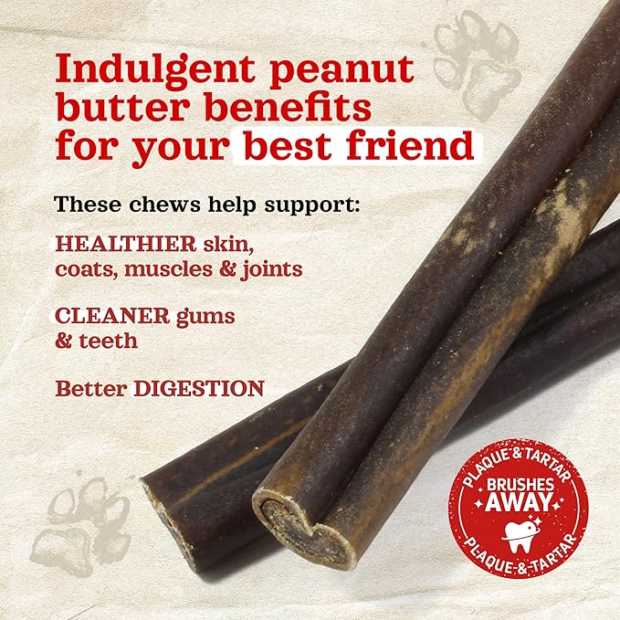 Natural Farm Peanut Butter Flavor Collagen Sticks for Dogs (12 Inch, 12 Count), Long-Lasting Beef Collagen Sticks, Rawhide Alternative Chews with Chondroitin & Glucosamine, Low-Fat Dental Treats
