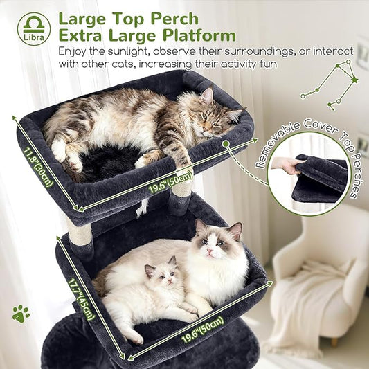 Globlazer Heavy Duty Cat Tree 78 inch Sturdy Cat Tower for 20lbs Large Adult Cats, Symmetrical Aesthetic Big Cat Tree with Extra Large Platform, 2 Scratching Boards, Z78, Dark Grey
