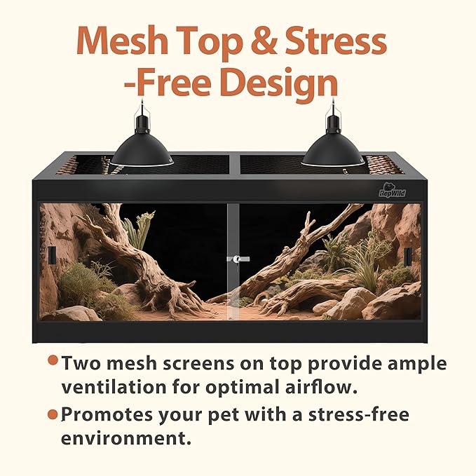 4x2x2 (120 Gallon) PVC Reptile Enclosure, RepWild Terrarium/Tank with Heavy-Duty Screen Top, Glass Sliding Doors & Lock for Bearded Dragons, Ball Python, Geckos, Lizards