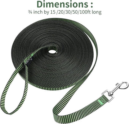 Hi Kiss Dog/Puppy Obedience Recall Training Agility Lead - 15ft 20ft 30ft 50ft 100ft Training Leash - Great for Training, Play, Camping, or Backyard(100ft,Black_Green)