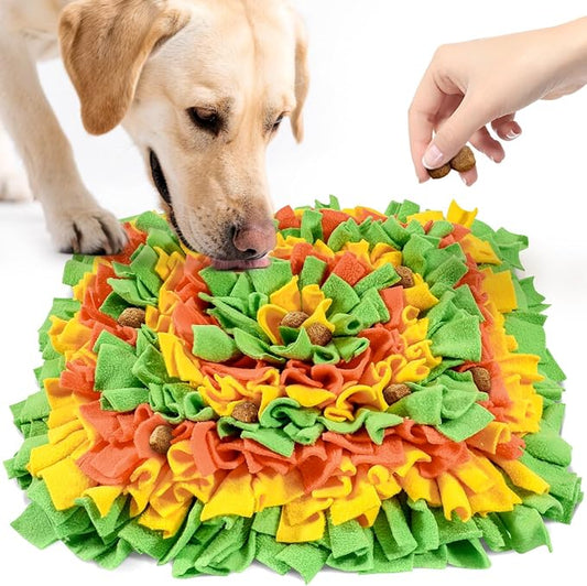 LIVEKEY Pet Snuffle Mat for Dogs, Dog Feeding Mat, Nosework Training Mats for Foraging Instinct Interactive Puzzle Toys (Orange&Green&Yellow)