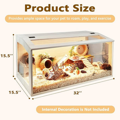 PROLEE Hamster Cage with Chewproof Wood Top,Guinea Pig Cages, Hamster Habitat with Clear Acrylic Sheets Solid Built, Small Animal Cage (Oak, 32X16X16 inch)