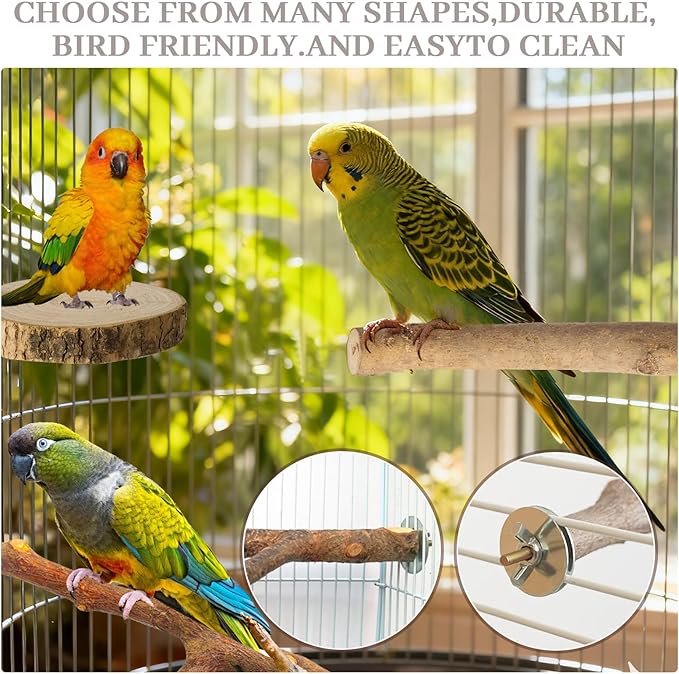 8 Pack Natural Wood Bird Perches, Parrot Perch Stand Bird Cage Accessories for Budgerigar Cockatiels, Conures, Lovebirds