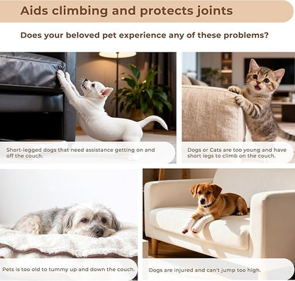 HYLEORY Dog Stairs for Bed 13.5''H, 3-Step Pet Stairs for Small Dogs & Cats, Sturdy Pet Steps with Non-Slip Bottom, Functional Portable Dog Ramp for Couch/Chair/Sofa/Car, with Storage Pocket, Grey