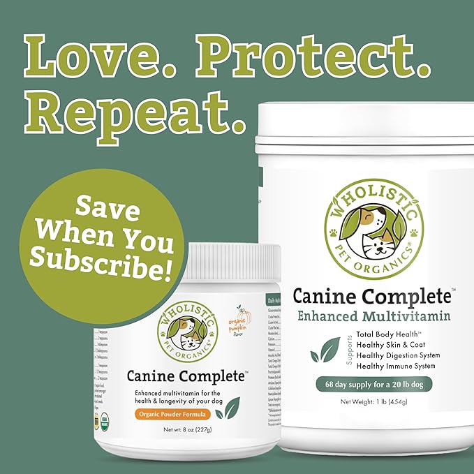 Wholistic Pet Organics Canine Complete - Dog Multivitamin Powder - 1 Lb - Daily Dog Vitamins and Supplements for Homemade Food - Immune System, Skin, Coat & Overall Health - Small and Large Breed