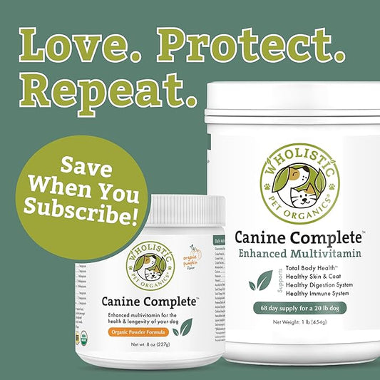 Wholistic Pet Organics Canine Complete - Dog Multivitamin Powder - 1 Lb - Daily Dog Vitamins and Supplements for Homemade Food - Immune System, Skin, Coat & Overall Health - Small and Large Breed